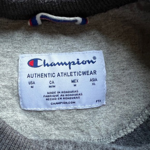 Champion Womens Medium Dark Gray Crewneck Sweatshirt Detail On Sleeve - Picture 4 of 5